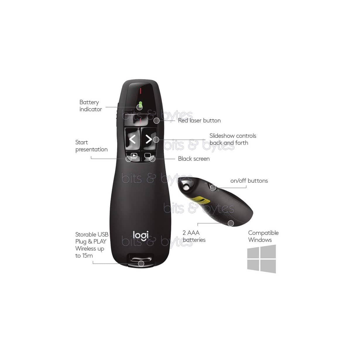 Logitech R400 Wireless Laser Presenter (2.4GHz USB Receiver) | bits ...