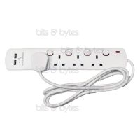2.0m Extension Lead - 4 Gang with 2x USB Sockets