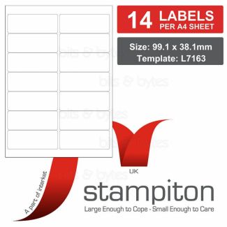 14 Labels (99.1mm x 38.1mm) per A4 Sheet with Selvedge (100 Sheets)