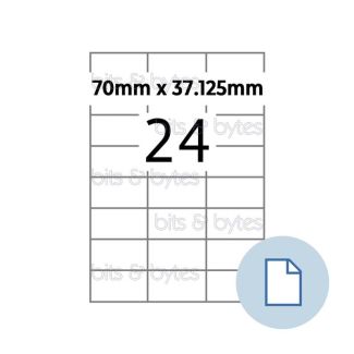 24 Labels (70mm x 37mm) per A4 Sheet without Selvedge (100 Sheets)