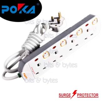 POKA UK604S 4 In-Line Individually Switched Multi Outlet Extension 3.0m Cable 13A UK Plugs (Surge Protected)