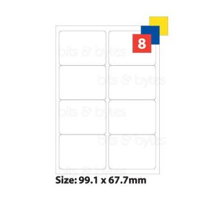 8 Labels (99.1mm x 67.7mm) per A4 Sheet with Selvedge (100 Sheets)