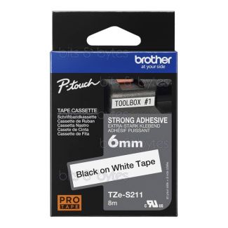 Brother TZe-S211 Extra Strength Adhesive Black on White Thermal Laminated Label Tape (6mm x 8m) TZES211 4977766693028