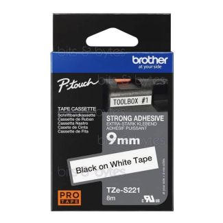 Brother TZe-S221 Extra Strength Adhesive Black on White Laminated Label Tape (9mm x 8m) TZES221 4977766693325