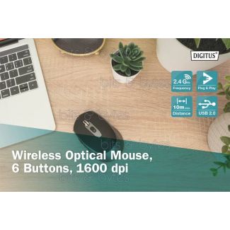 Digitus DA-20162 Optical 6 button Wireless Mouse - 1600dpi (USB 2.4GHz Receiver) 4016032482871