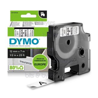 Dymo D1 S0720530 (45013) Black on White Thermal Label Tape (12mm x 7m) 