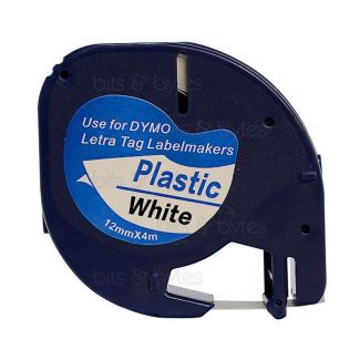 Dymo LetraTAG S0721610 (91201) Black on White Thermal Label Tape (12mm x 4m)
