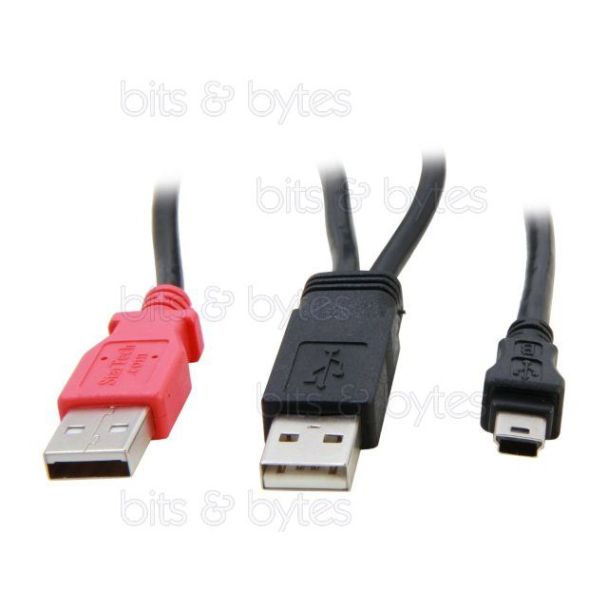 0.8m 2x USB 2.0 Plug A to Mini Plug B (Y) for Extra Power