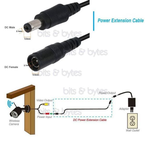 1.0m DCPlug to Socket (5.5 x 2.1 mm) Power Extension Cable male female gender changer