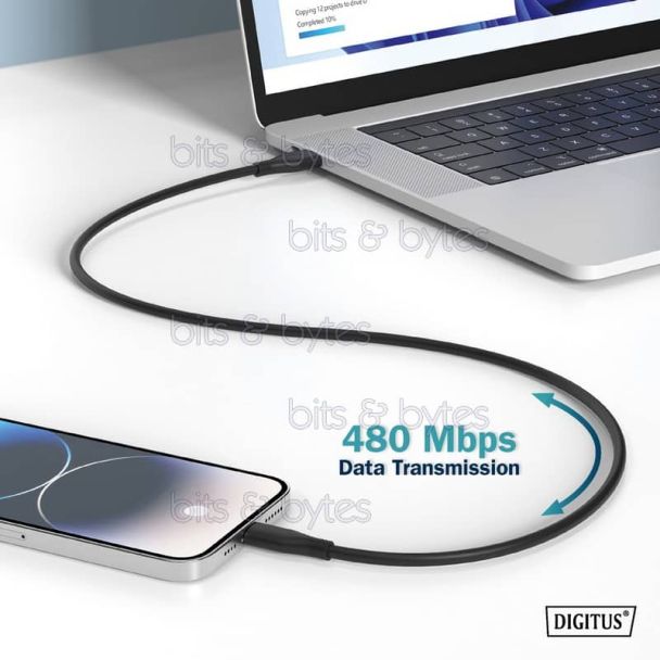 2.0m USB 2.0 Plug A to Type-C 480Mbps Data Silicone Cable AK-300340-020-S 4016032495451