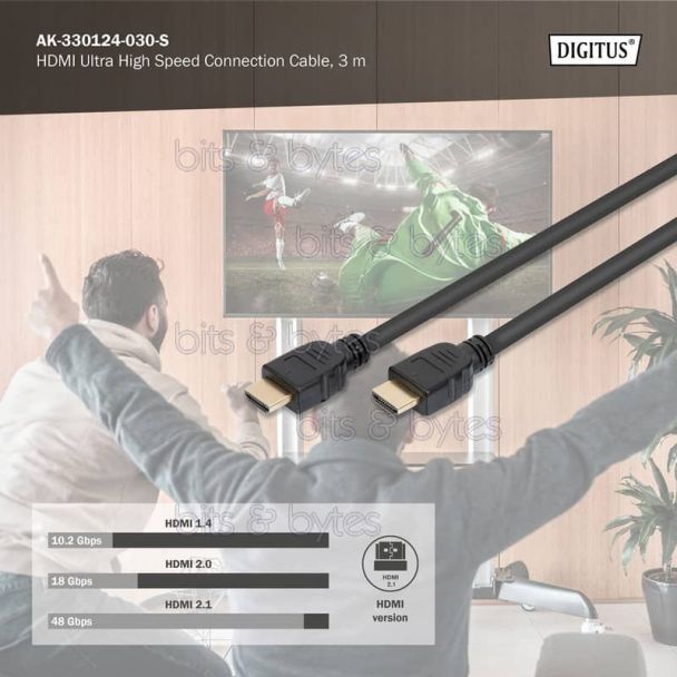 3.0m HDMI v2.1 Plug to Plug Ultra High Speed High Quality Cable AK-330124-030-S 4016032458104