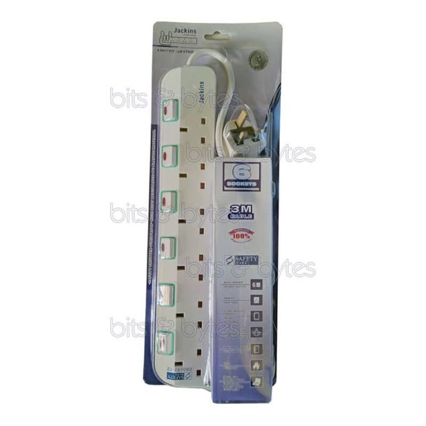 6 In-Line Individually Switched Multi Outlet Extension 3.0m Cable 13A UK Plugs Jackins 6934711208759
