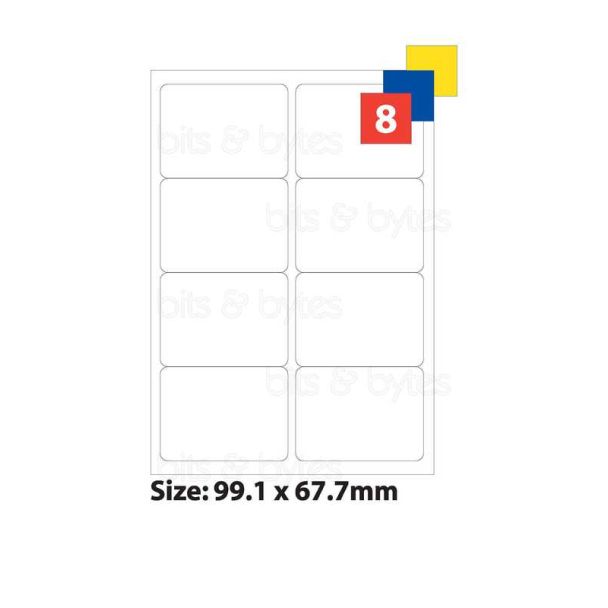 8 Labels (99.1mm x 67.7mm) per A4 Sheet with Selvedge (100 Sheets)