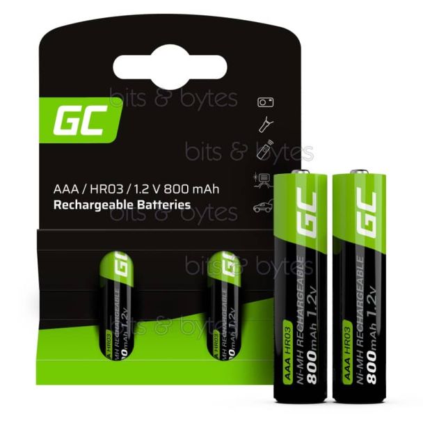 Green Cell AAA 1.2V Rechargeable NiMH Batteries (Pack of 2)