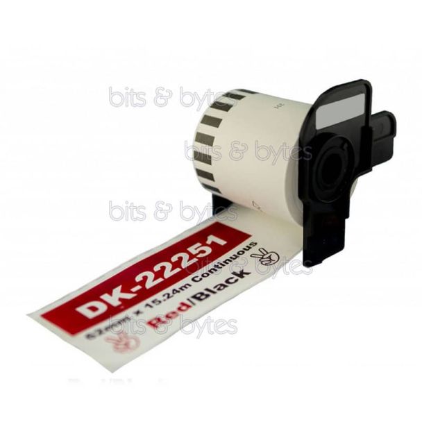 Brother DK-22251 Black/Red on White Continuous Thermal Label Roll (62mm x 15.24m) DK22251 4977766766746