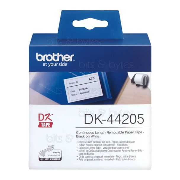 Brother DK-44205 Black on White Continuous Thermal Label Roll - Removable (62mm x 30.5m)