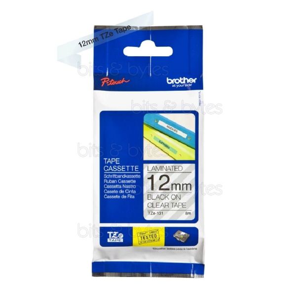 Brother TZe-131 Black on Clear Laminated Thermal Label Tape (12mm x 8m) 
