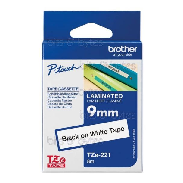 Brother TZe-221 Black on White Thermal Laminated Label Tape (9mm x 8m)