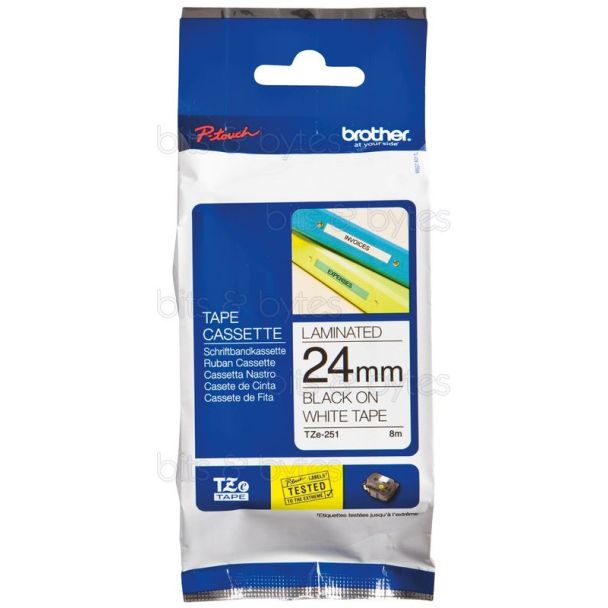 Brother TZe-251 Black on White Thermal Laminated Label Tape (24mm x 8m)