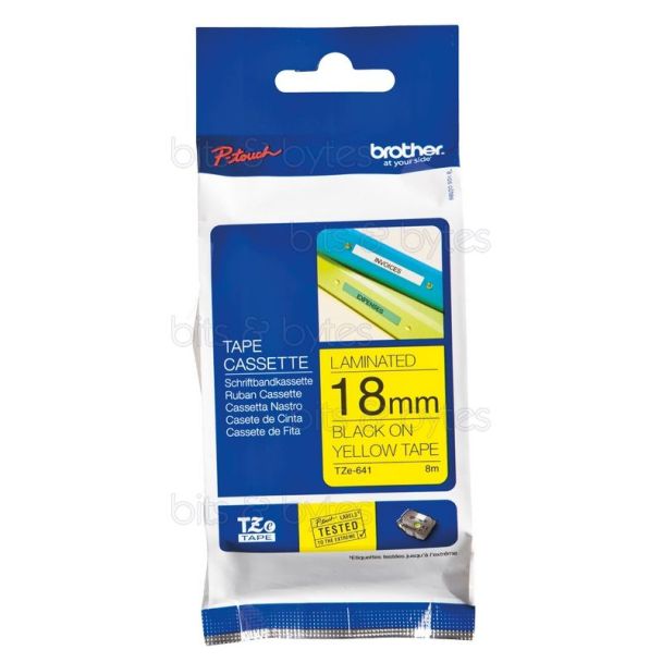 Brother TZe-641 Black on Yellow Thermal Laminated Label Tape (18mm x 8m)