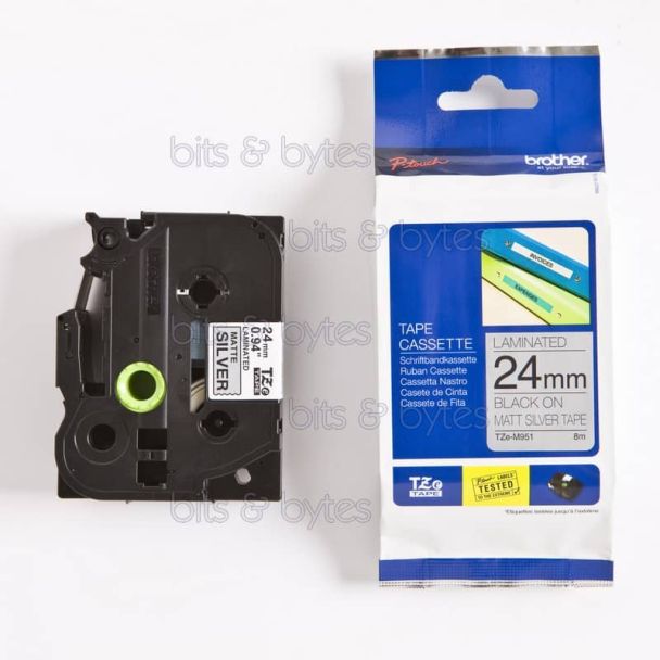 Brother TZe-M951 Black on Matte Silver Thermal Laminated Label Tape (24mm x 8m) TZEM951 4977766692588