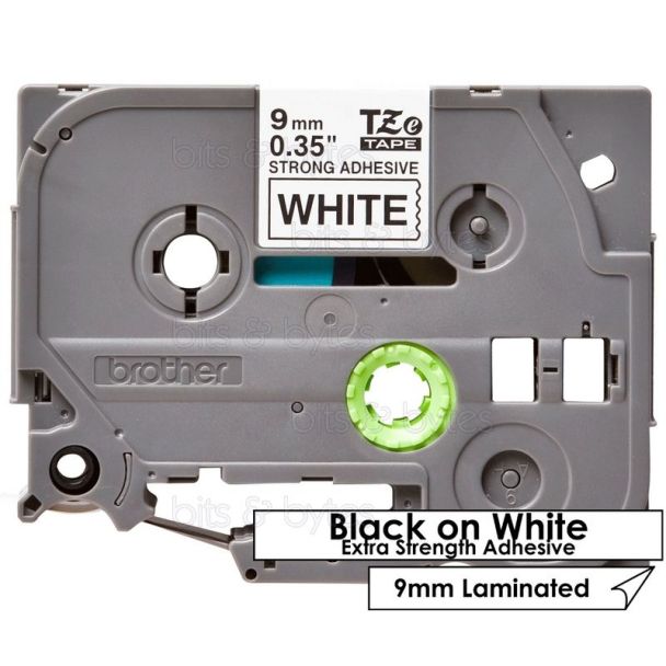 Brother TZe-S221 Extra Strength Adhesive Black on White Laminated Label Tape (9mm x 8m)
