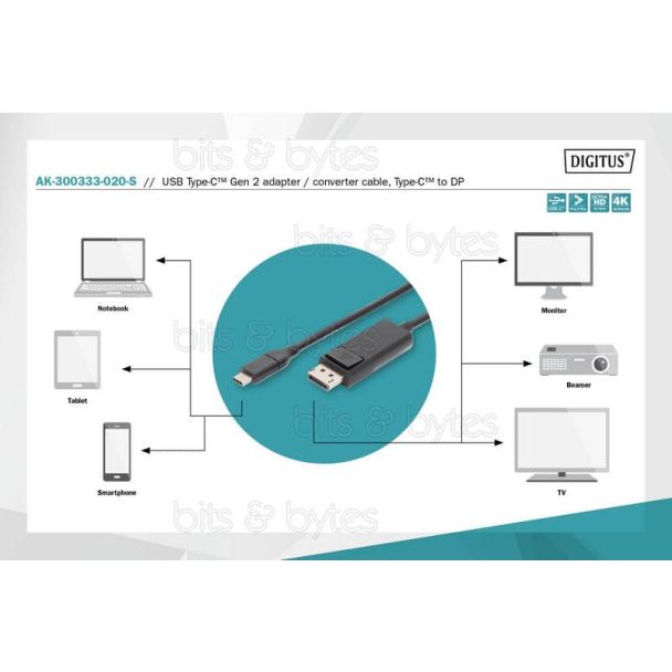 Digitus 2.0m USB 3.1 Gen2 Type-C to DisplayPort 4K Converter Cable