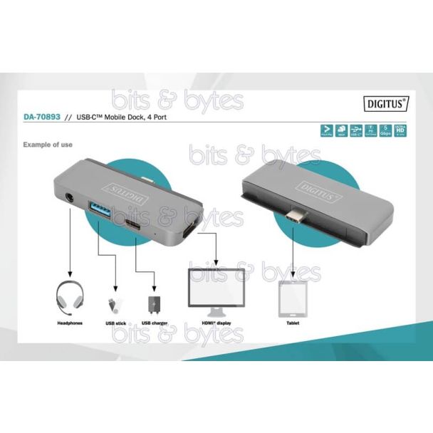Digitus USB 3.1 Type-C Mobile Docking Station (HDMI / USB 3.0 / Audio / USB-C PD) DA-70893 4016032472537
