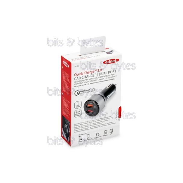 ednet Dual Port Quick Charge USB Car Charger cigarette lighter charger 4054007841032