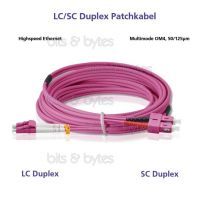 1.0m Fiber Optic Patch Cable - OM4 LC to SC Plugs 50/125um (10 Gigabit)